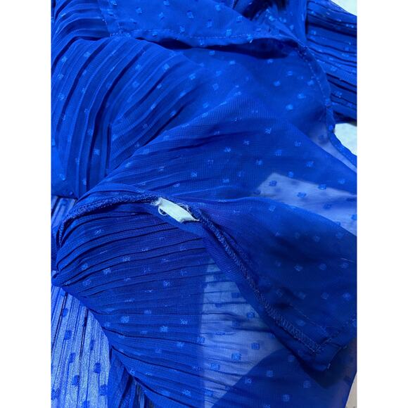 Women's Whimsygoth Royal Blue Flowy Blouse Sheer L Button Front Flounce Chiffon - Picture 6 of 7